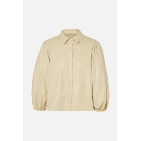 Frankie Shop Tops - NEW Medium M The Frankie Shop Leandra Faux Leather Shirt In Beige Button Down